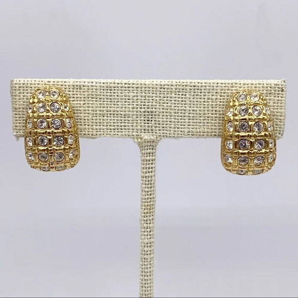 Swarovski Crystal Pave Gold Earrings - Picture 1 of 4